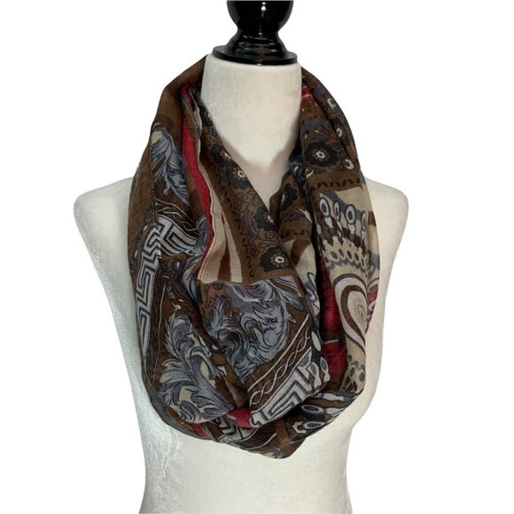 𝅺earth Toned🤎Patterned Infinity Scarf Lightweight - Picture 1 of 5